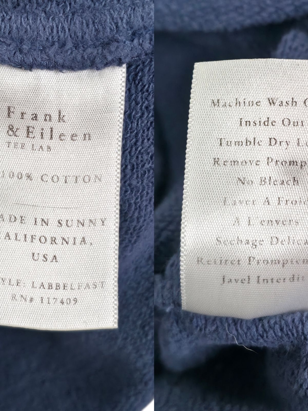 Frank & Eileen Belfast Jacket Atlantic Slate Blue Triple Fleece Peacoat Size L - Picture 7 of 7
